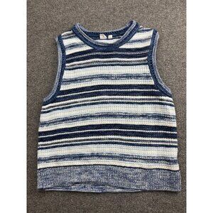 Gap Sweater Vest Womens Large Blue Striped 100% Cotton Knit Crew Neck Top